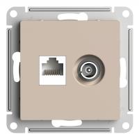 Механизм Systeme Electric (ранее Schneider Electric) серии AtlasDesign в цвете ПЕСОЧНЫЙ двойной розетки разъёмами RJ45 категория 5е и TV предназначен для удобного и быстрого подключения вашего компьютера и телевизора к соответствующим сетям.
- Лицевые дет