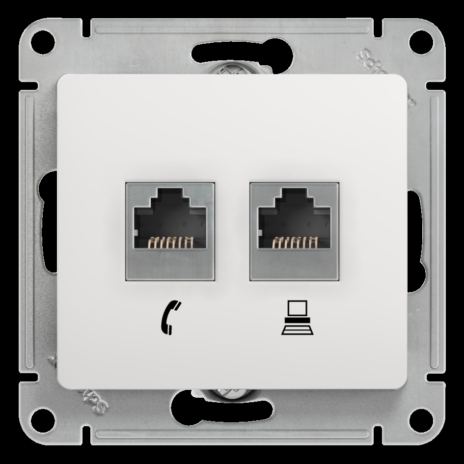GSL000185 GLOSSA РОЗЕТКА двойная RJ11+RJ45, кат.5Е, механизм, БЕЛЫЙ
