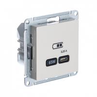 Розетка Systeme Electric (ранее Schneider Electric) серии AtlasDesign (цвет бежевый) USB с разъемом типа C высокоскоростная.
- Самая современная USB-зарядка  позволяет заряжать ноутбук, а также смартфоны последнего поколения, которые поддерживают функцию 