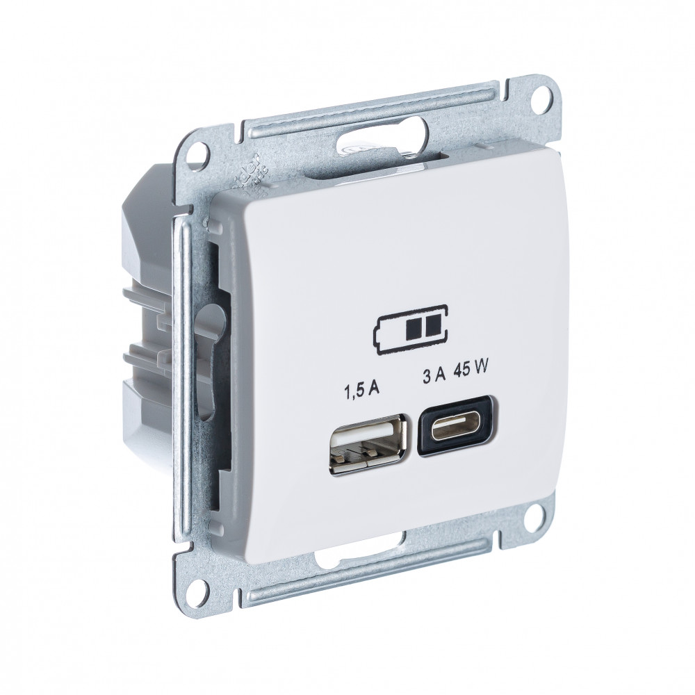GSL000229 GLOSSA USB РОЗЕТКА А + тип-С 45Вт высокоскор.заряд. QC, PD, механизм, БЕЖЕВЫЙ