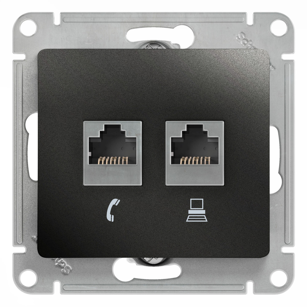 GSL000785 GLOSSA РОЗЕТКА двойная RJ11+RJ45, кат.5Е, АНТРАЦИТ