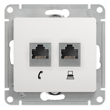 GSL000185 GLOSSA РОЗЕТКА двойная RJ11+RJ45, кат.5Е, механизм, БЕЛЫЙ