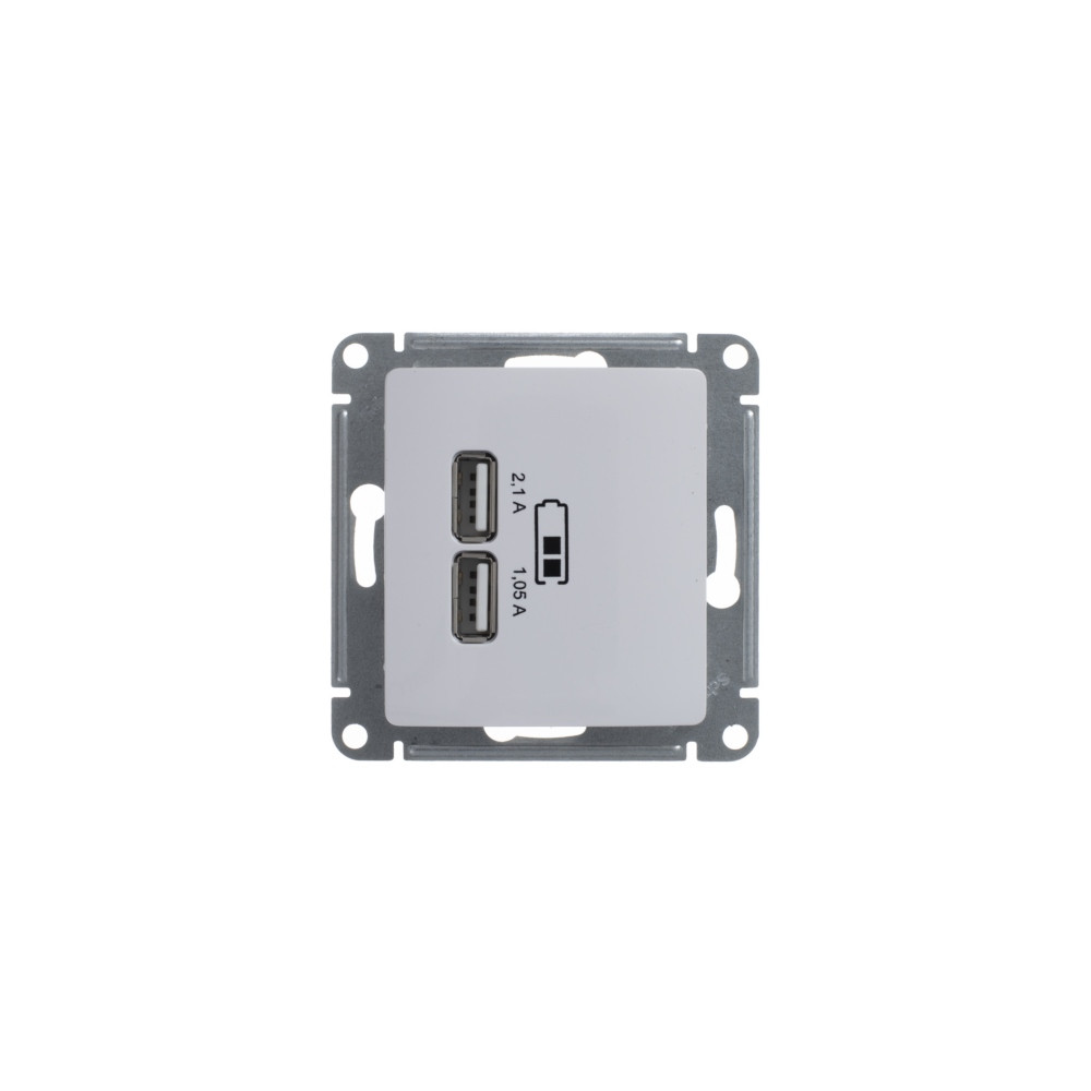 GSL000133 GLOSSA USB РОЗЕТКА A+A, 5В/2,1 А, 2х5В/1,05 А, механизм, БЕЛЫЙ