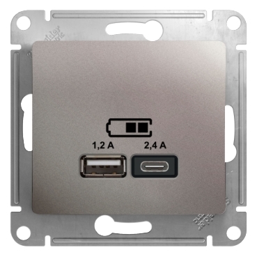 GSL001239 GLOSSA USB РОЗЕТКА А+С, 5В/2,4А, 2х5В/1,2 А, механизм, ПЛАТИНА