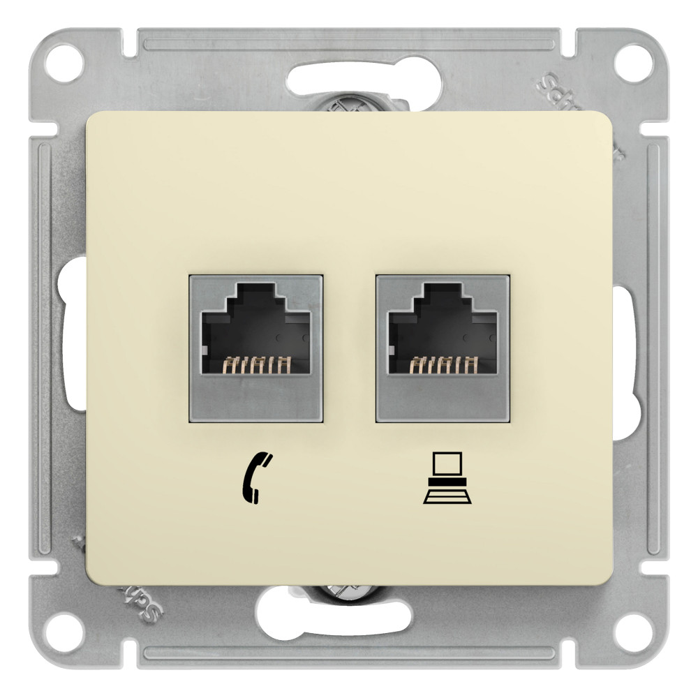 GSL000285 GLOSSA РОЗЕТКА двойная RJ11+RJ45, кат.5Е, механизм, БЕЖЕВЫЙ