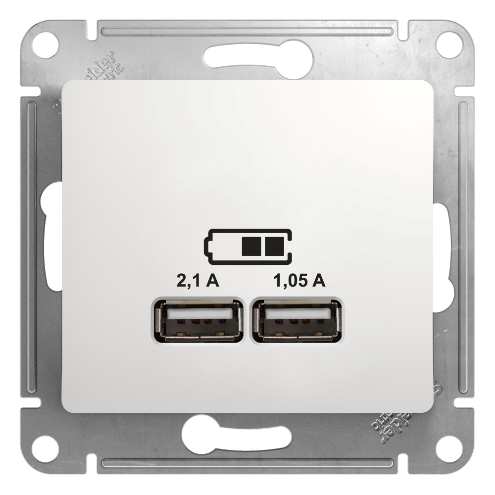 GSL000133 GLOSSA USB РОЗЕТКА A+A, 5В/2,1 А, 2х5В/1,05 А, механизм, БЕЛЫЙ
