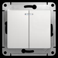 Механизм Systeme Electric (ранее Schneider Electric) серии Glossa (цвет белый) выключателя 2-клавишного c подсветкой подходит для сетей 250 В, на ток 10 А.
- Благодаря современной светодиодной подсветке зеленого цвета изделие легко найти в темноте.
- Двух
