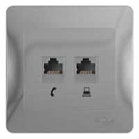 Механизм Systeme Electric (ранее Schneider Electric) серии Glossa (цвет алюминий) двойной розетки разъёмами RJ45 категория 5е и RJ11 предназначен для удобного и быстрого подключения вашего компьютера и телефона к соответствующим сетям.
- Выполнен из матер