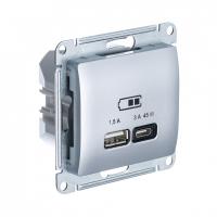 Розетка Systeme Electric (ранее Schneider Electric) серии Glossa (цвет алюминий) двойная USB с разъемами типа A+C высокоскоростная.
- Самая современная USB-зарядка с двумя разъемами позволяет заряжать как стандартные мобильные устройства через разъем типа