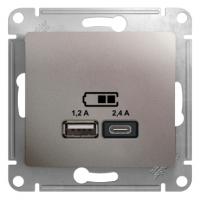 Розетка Systeme Electric (ранее Schneider Electric) серии Glossa (цвет платина) двойная USB с разъемами типа A+C.
- Выполнена из материала PС+ASA, стойкого к УФ-излучению и появлению царапин.
- Самая современная USB-зарядка с двумя разъемами позволяет зар