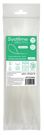 IMT37048W Стяжка кабельная нейлоновая 370х4.8 Белая (100шт) в пакете с замком ЗИП-ЛОК
