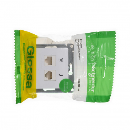 GSL000185 GLOSSA РОЗЕТКА двойная RJ11+RJ45, кат.5Е, механизм, БЕЛЫЙ