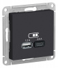 ATN001039 ATLASDESIGN USB РОЗЕТКА А+С, 5В/2,4А, 2х5В/1,2 А, механизм, КАРБОН