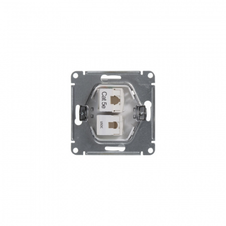 GSL000185 GLOSSA РОЗЕТКА двойная RJ11+RJ45, кат.5Е, механизм, БЕЛЫЙ
