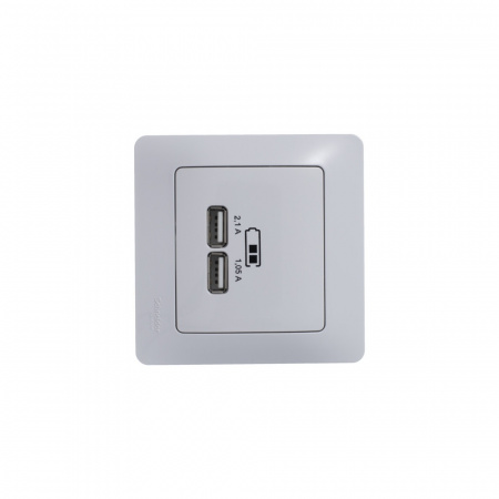 GSL000133 GLOSSA USB РОЗЕТКА A+A, 5В/2,1 А, 2х5В/1,05 А, механизм, БЕЛЫЙ